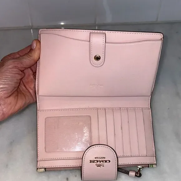 Coach Wallet Wristlet Floral Wildflower Saffiano Leather Phone Case Clutch Pink - Picture 12 of 16